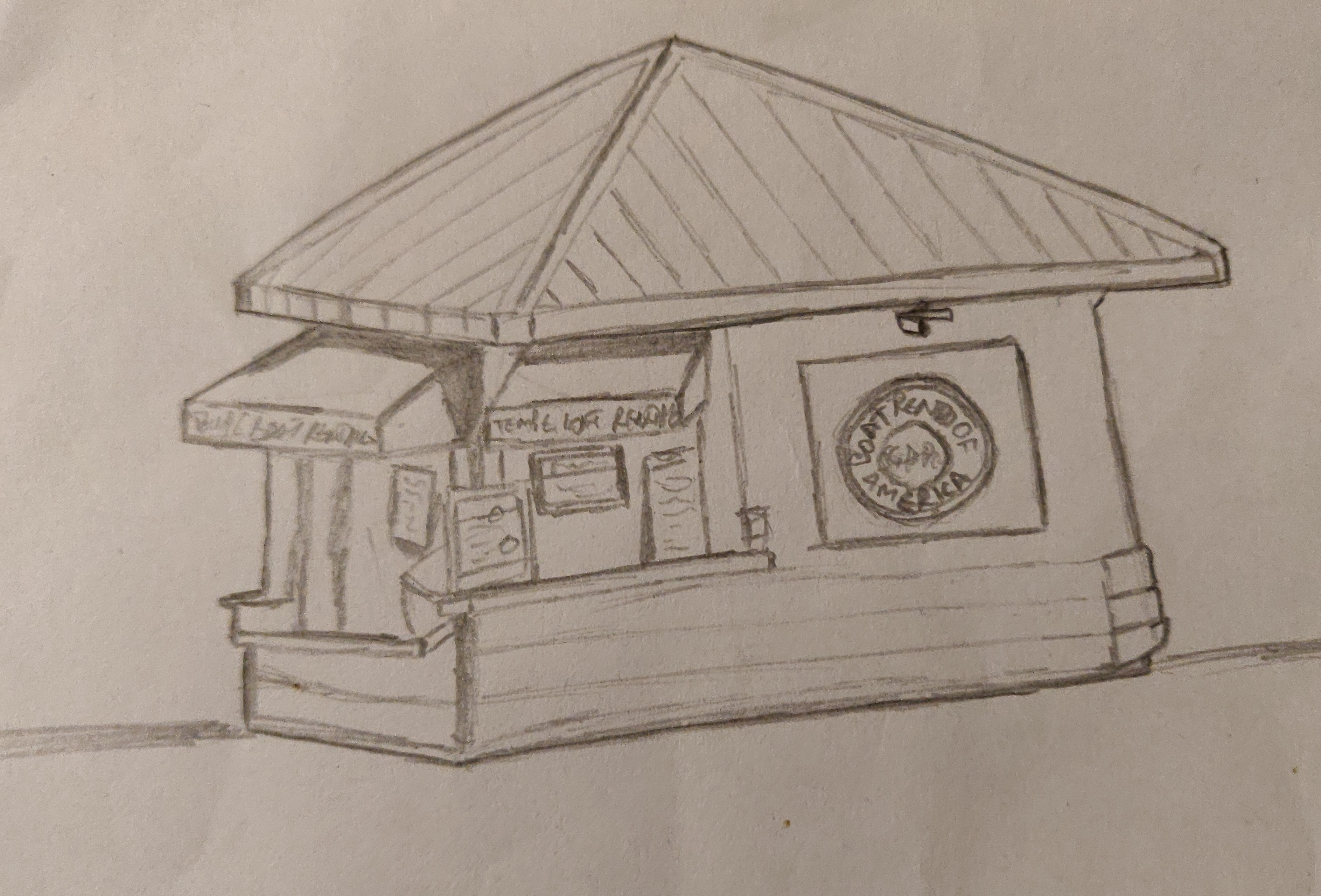 Tempe Beach Park shop sketch.